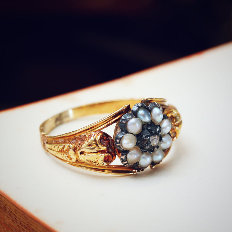 Sentimental Antique Georgian Wild Pearl & Diamond Ring