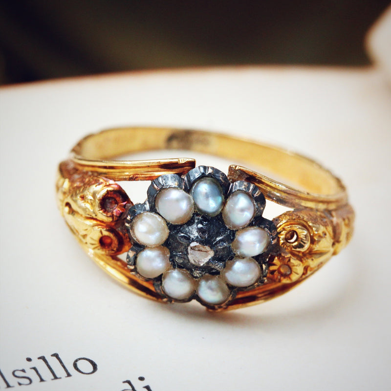 Victorian 14K Gold Aquamarine Seed Pearl Ring – QUEEN MAY