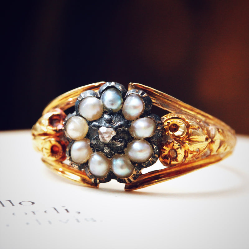Sentimental Antique Georgian Wild Pearl & Diamond Ring