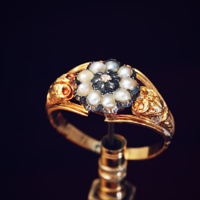 Antique Georgian Wild Pearl & Diamond Ring