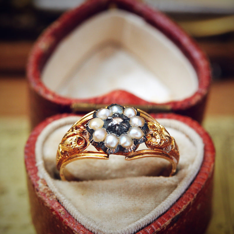 Sentimental Antique Georgian Wild Pearl & Diamond Ring