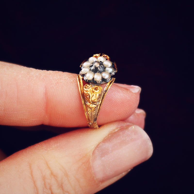 Antique Georgian Wild Pearl & Diamond Ring