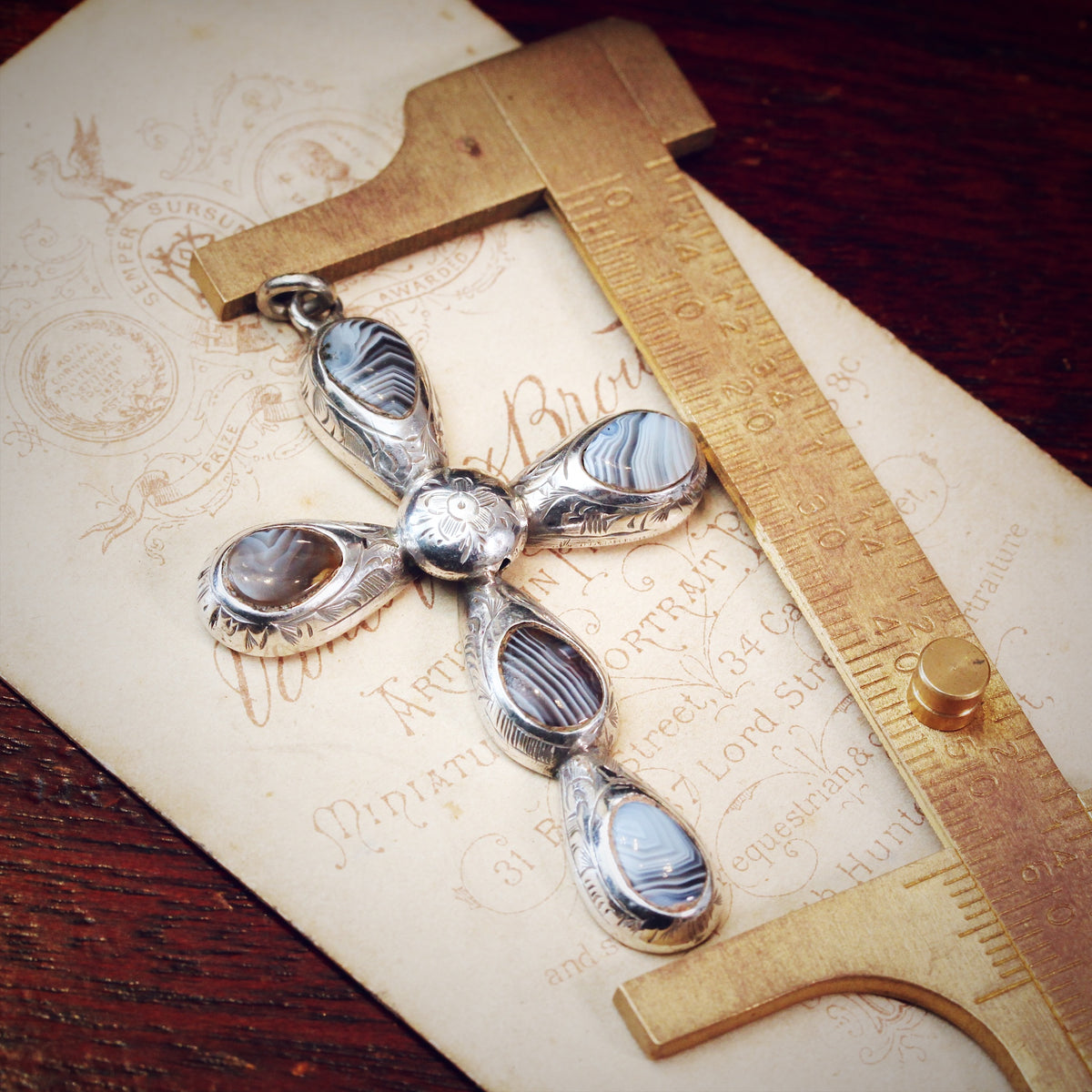 Victorian Scottish Agate Cross Silver Pendant