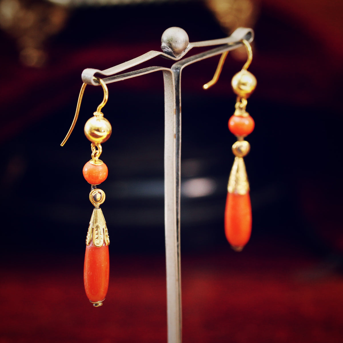 Antique Etruscan Revival Coral Earrings
