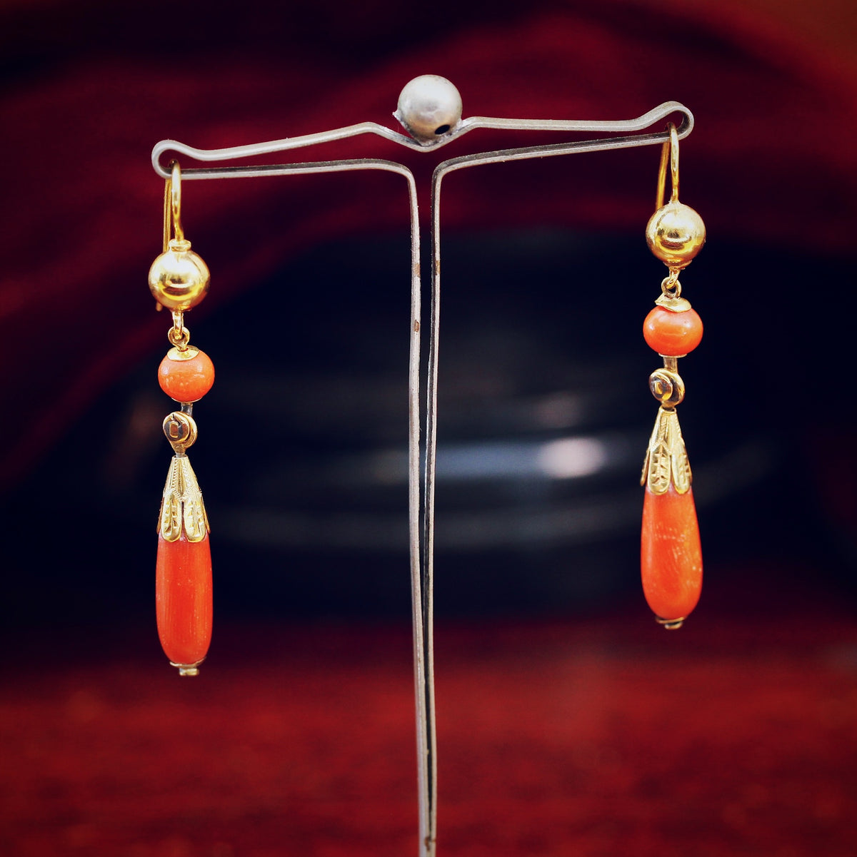 Antique Etruscan Revival Coral Earrings