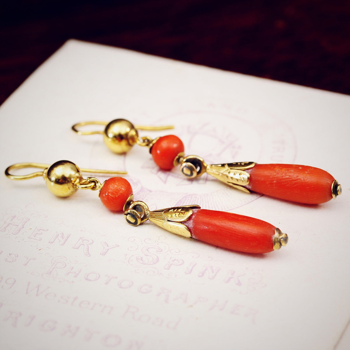 Antique Etruscan Revival Coral Earrings