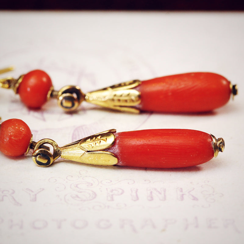 Fine Antique Etruscan Revival Coral Earrings