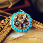 Antique 18ct Gold Victorian Turquoise and Diamond Pendant