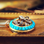 Antique 18ct Gold Victorian Turquoise & Diamond Pendant