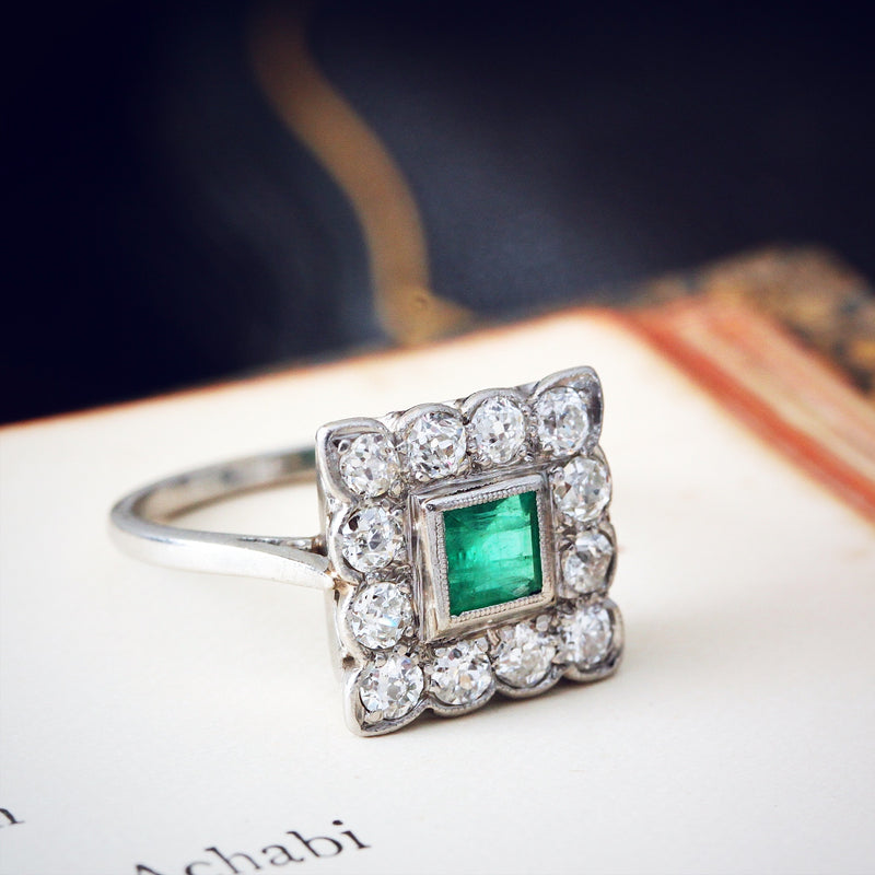 Vintage Emerald & Diamond Cluster Ring