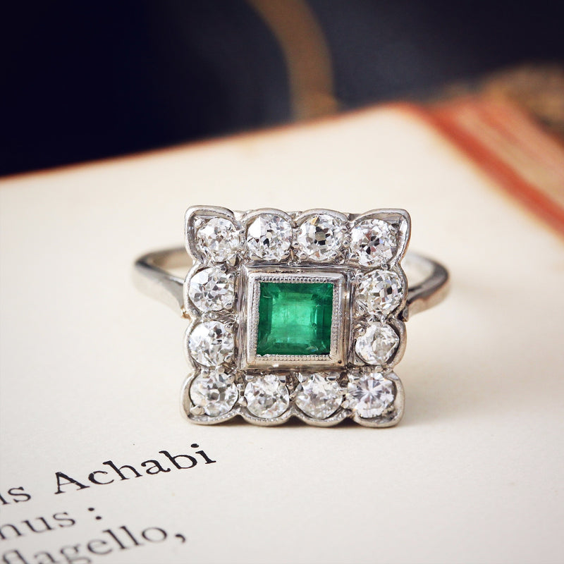 Vintage Emerald & Diamond Cluster Ring