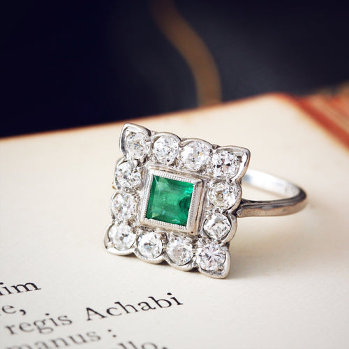 Vintage Emerald & Diamond Cluster Ring