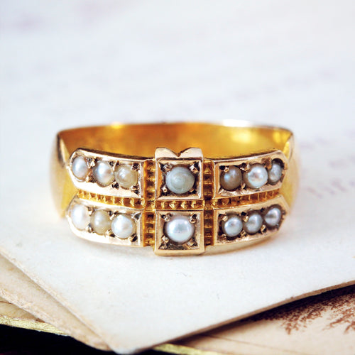 Date 1892 15ct Gold Seed Pearl Band Ring