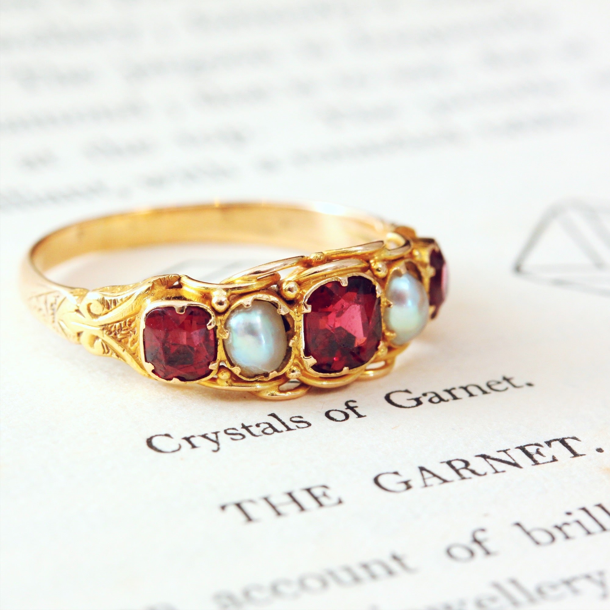Mid Victorian Garnet Natural Pearl Ring Fetheray