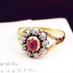 Rare Early Victorian Ruby and Diamond Blossom Ring