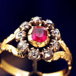 Rare Early Victorian Ruby and Diamond Blossom Ring