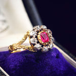 Rare Early Victorian Ruby & Diamond Blossom Ring