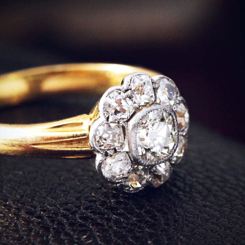 Scarce Find, Vintage Hand Cut Diamond Cluster Ring