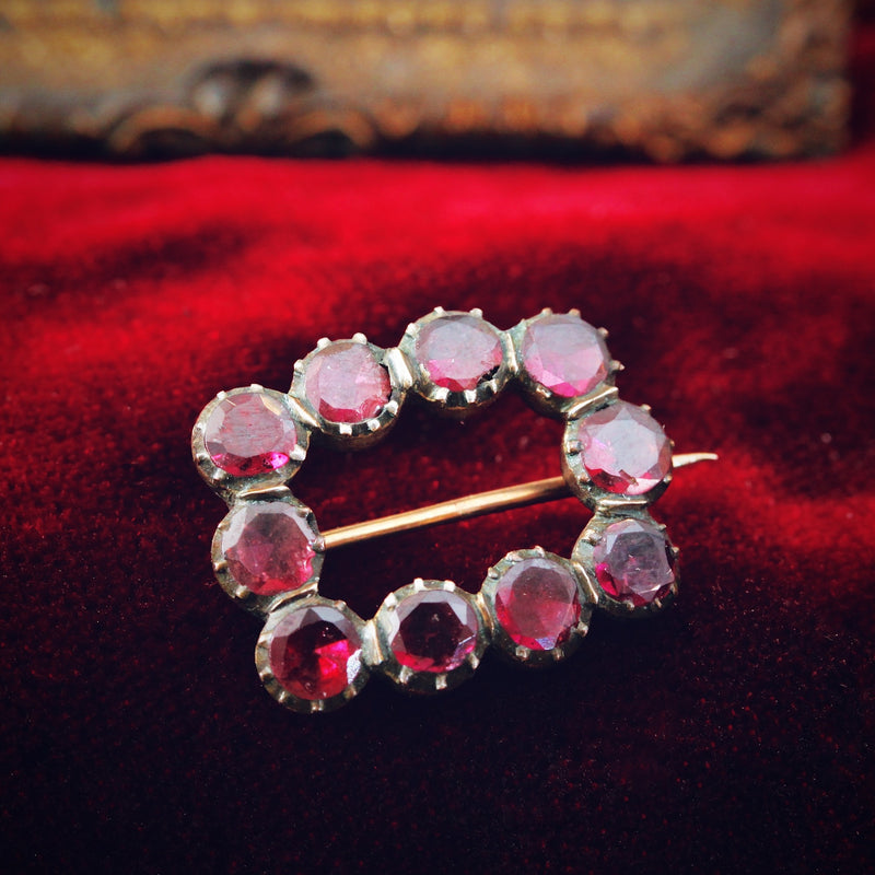 Antique Georgian Flat Cut Garnet Fichu Lace Pin