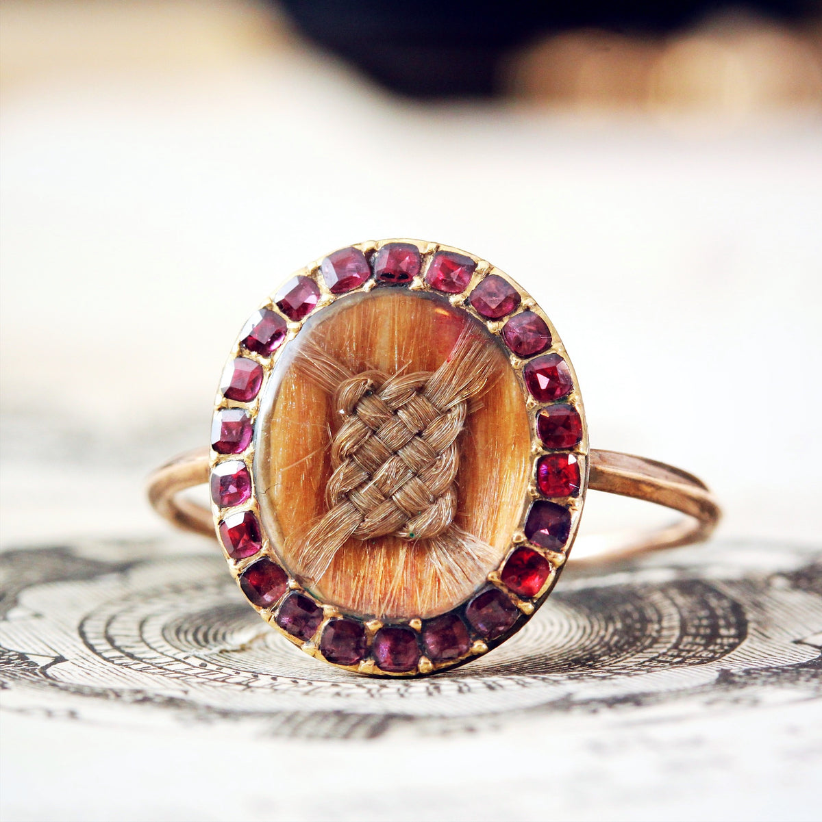 Georgian Garnet Woven Hair Memorial Ring