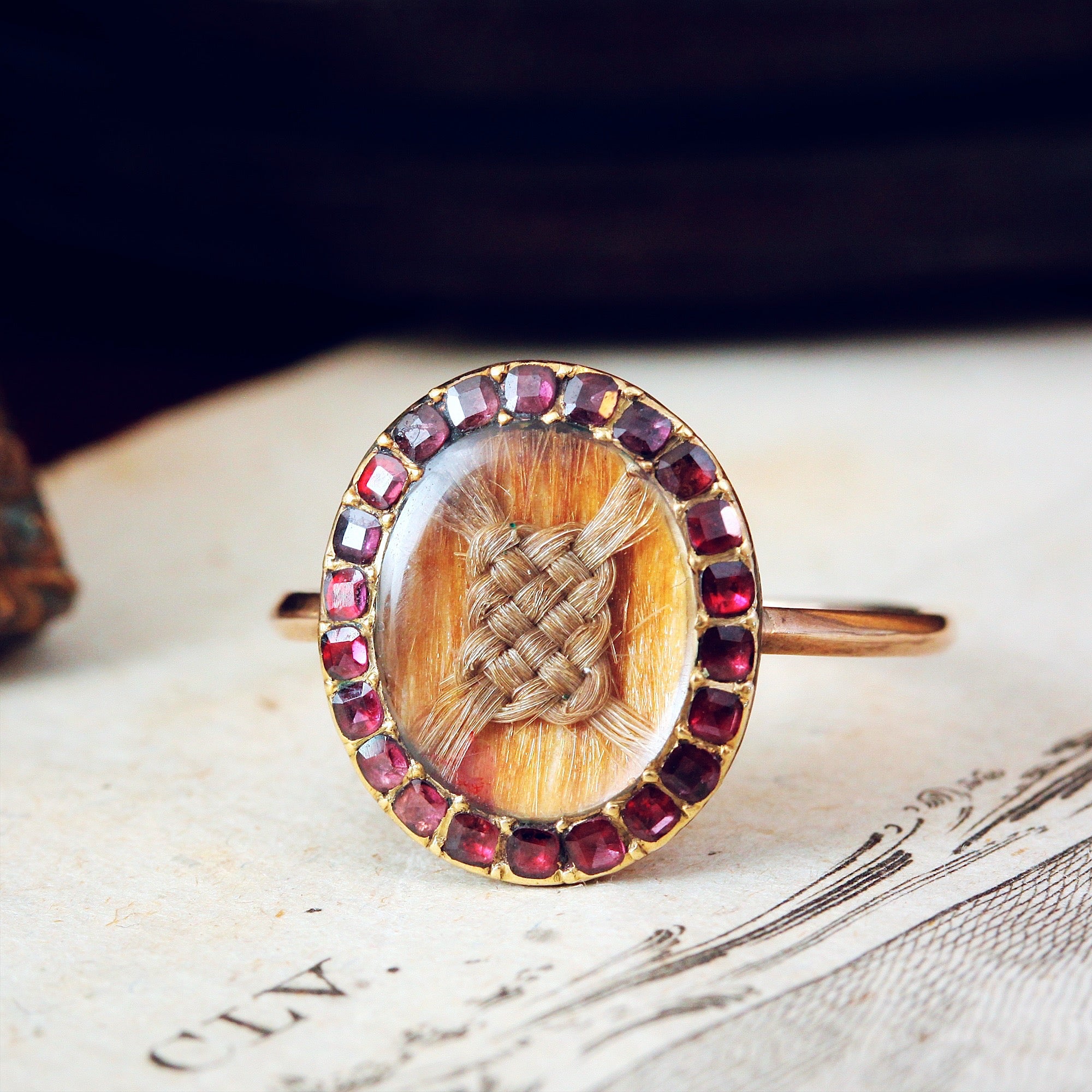 Georgian Garnet Woven Hair Memorial Ring – Fetheray