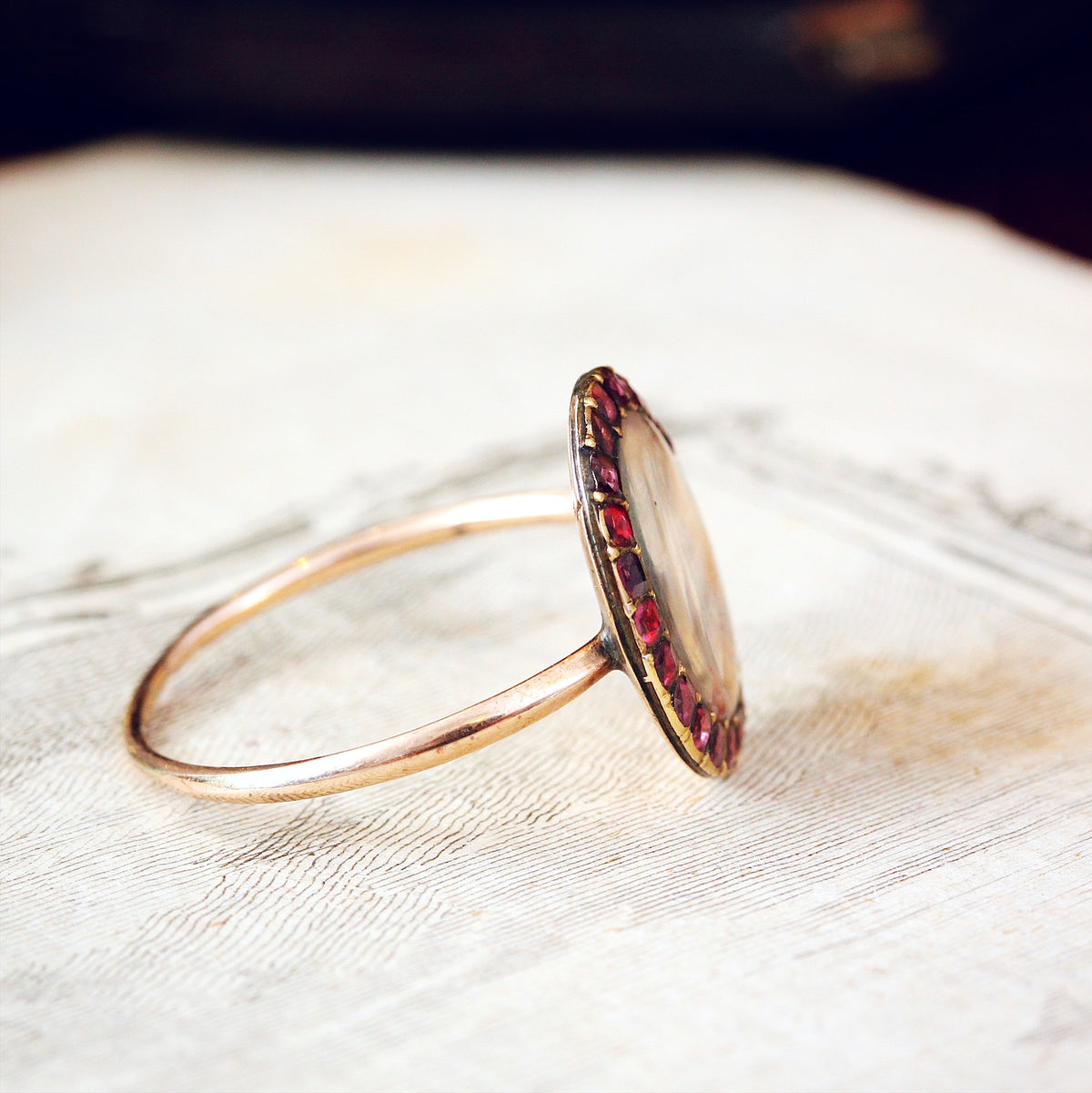 Georgian Garnet Woven Hair Memorial Ring