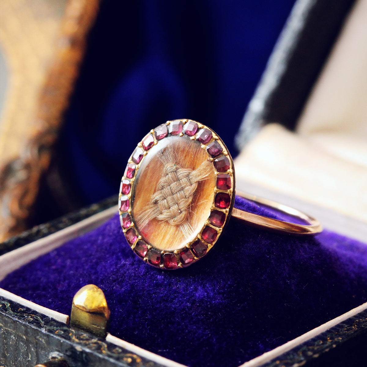 Georgian Garnet Woven Hair Memorial Ring