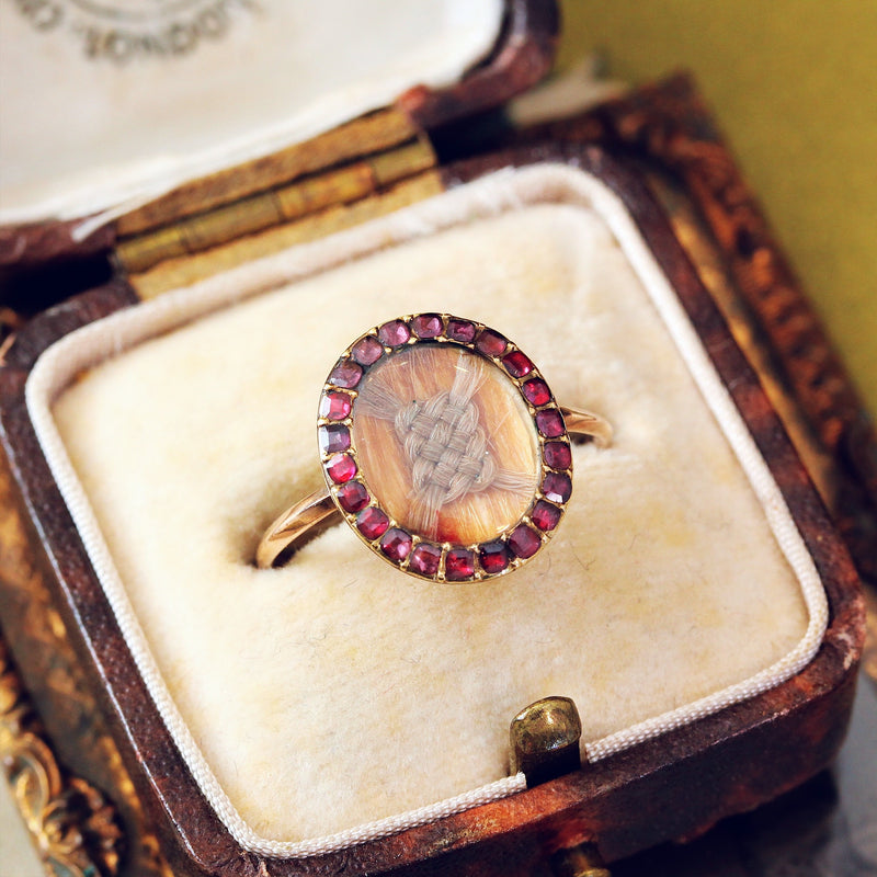 Antique Georgian Garnet Woven Hair Memorial Ring