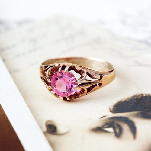 Hand Carved Antique Rosebud Pink Paste RingHand Carved Antique Rosebud Pink Paste Ring