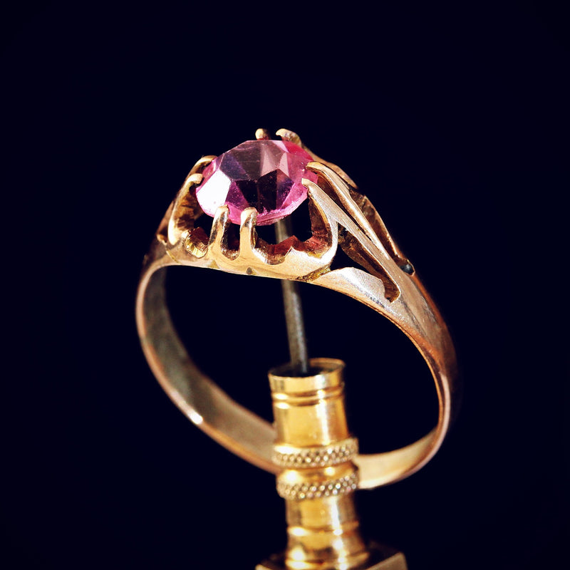Hand Carved Antique Rosebud Pink Paste Ring