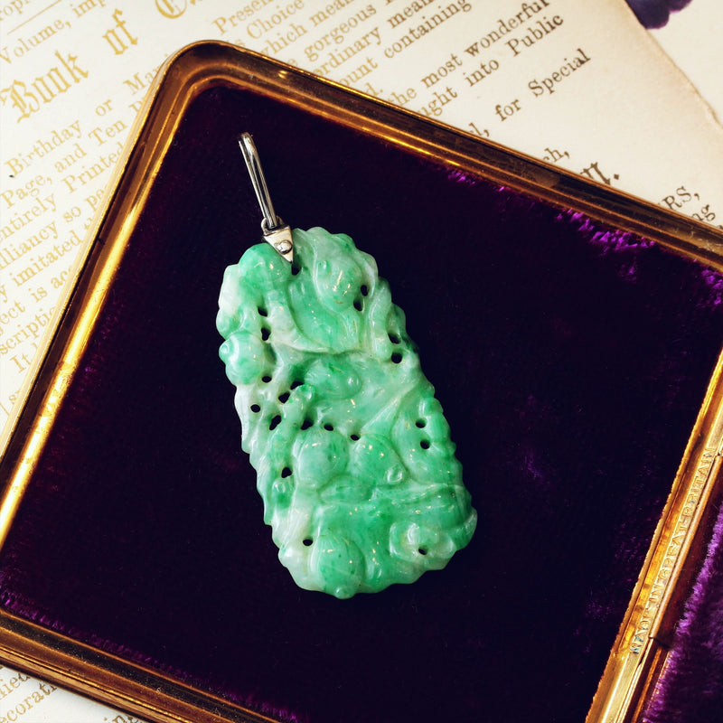 Vintage Art Deco Hand Carved Jade Pendant