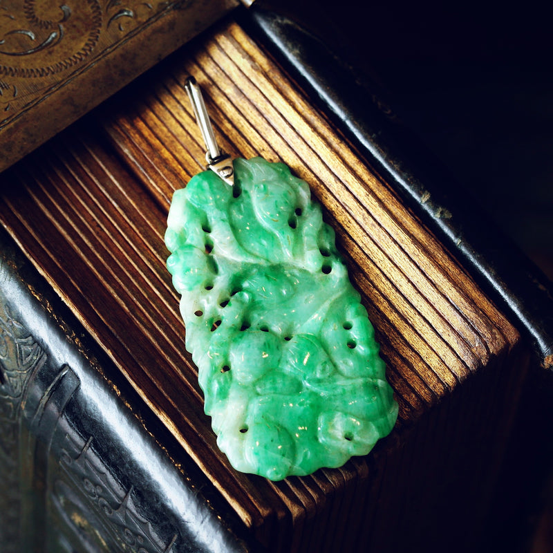 Vintage Art Deco Hand Carved Jade Pendant