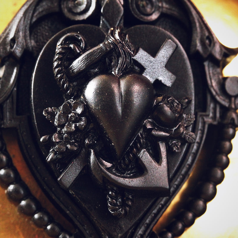 Victorian Gothic Vulcanite Faith, Hope & Charity Locket