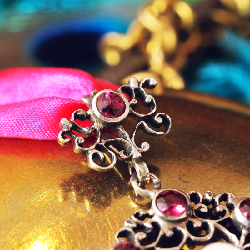 Pretty in Pink Austro Hungarian Silver Pendant