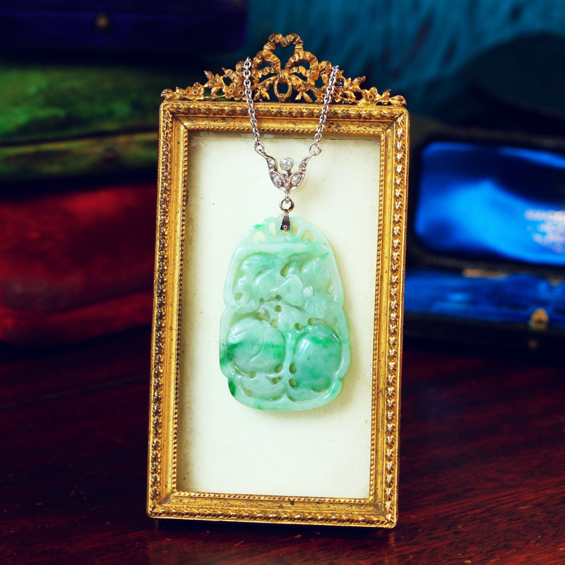 Vintage Jadeite & Diamond Pendant