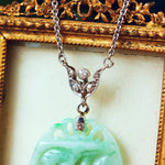 Divine Deco Styled Vintage Jadeite & Diamond Pendant