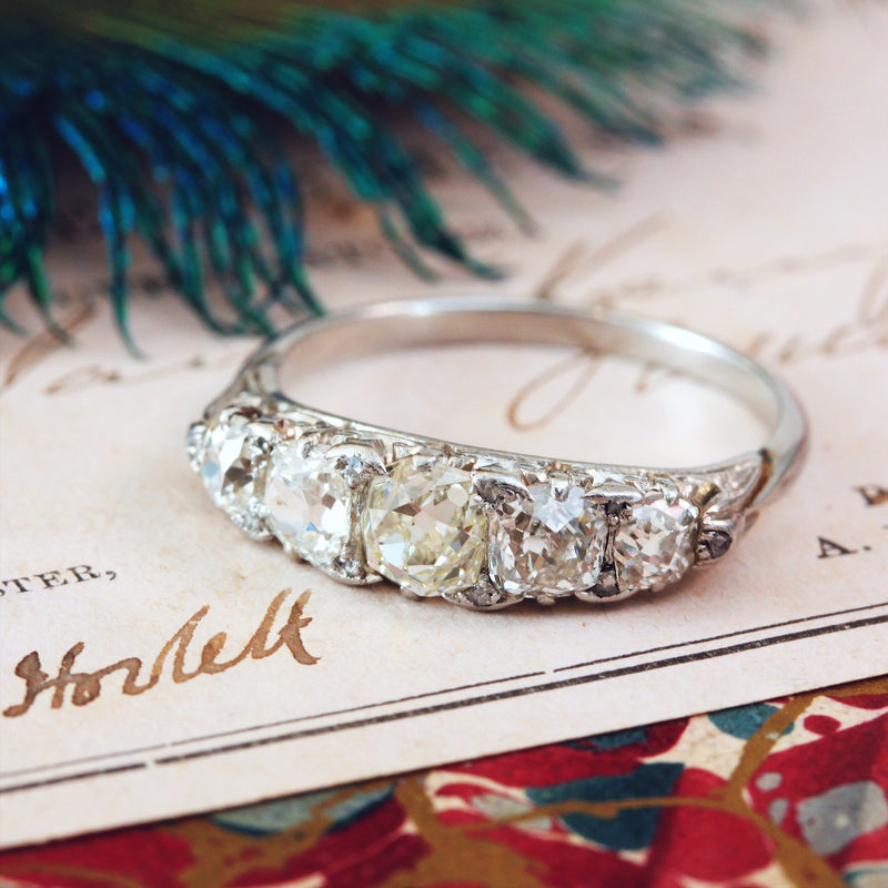Antique Two Carat Hand Cut Diamond Five Stone Ring Fetheray