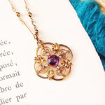 Antique 9ct Gold Amethyst and Pearl Pendant and Chain