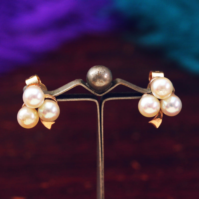 Vintage Date 1966 Cultured Saltwater Pearl Earrings