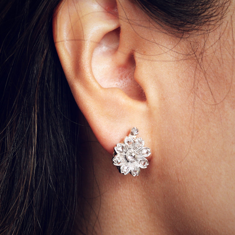 Breathtaking! Antique Floralette Diamond Stud Earrings