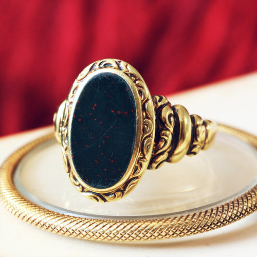 72282 Rococo Styled 14ct Gold Bloodstone Signet Ring