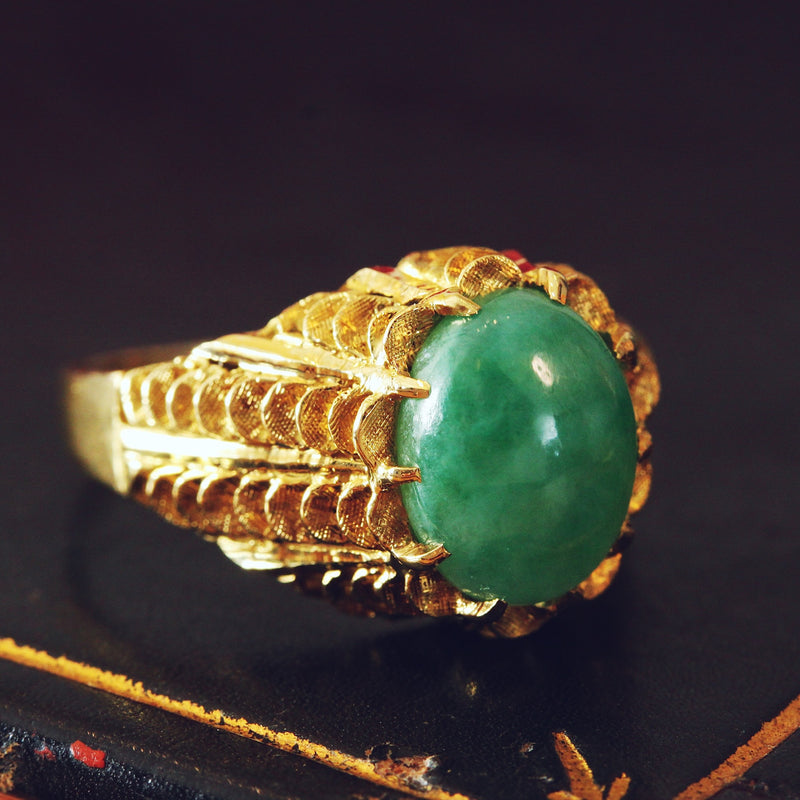 Exciting Vintage 1960's Jade Cocktail Ring