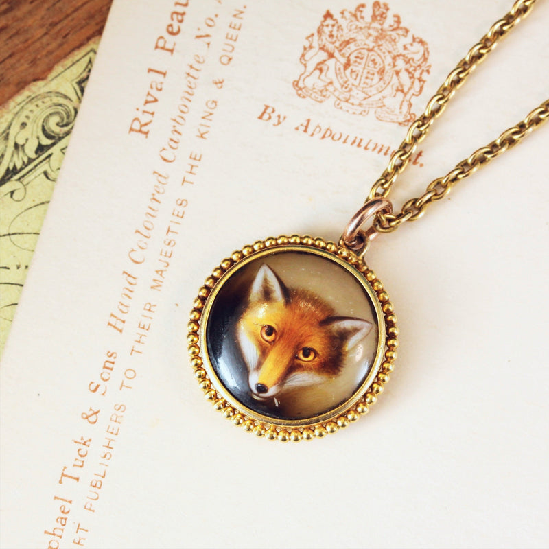 Locket Backed Miniature of a Fox Painted by W B Ford