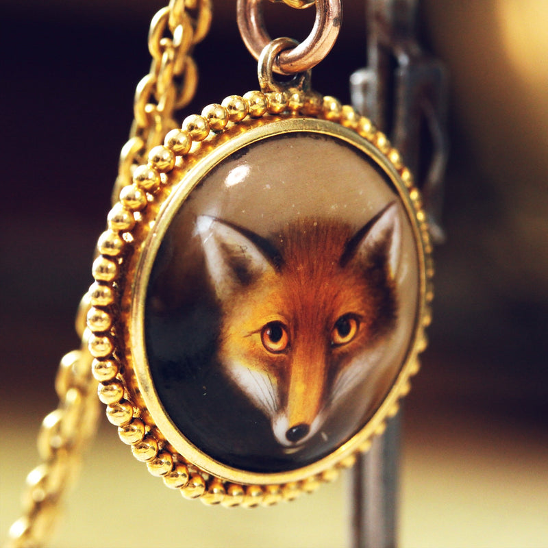 Locket Backed Miniature of a Fox Painted by W B Ford