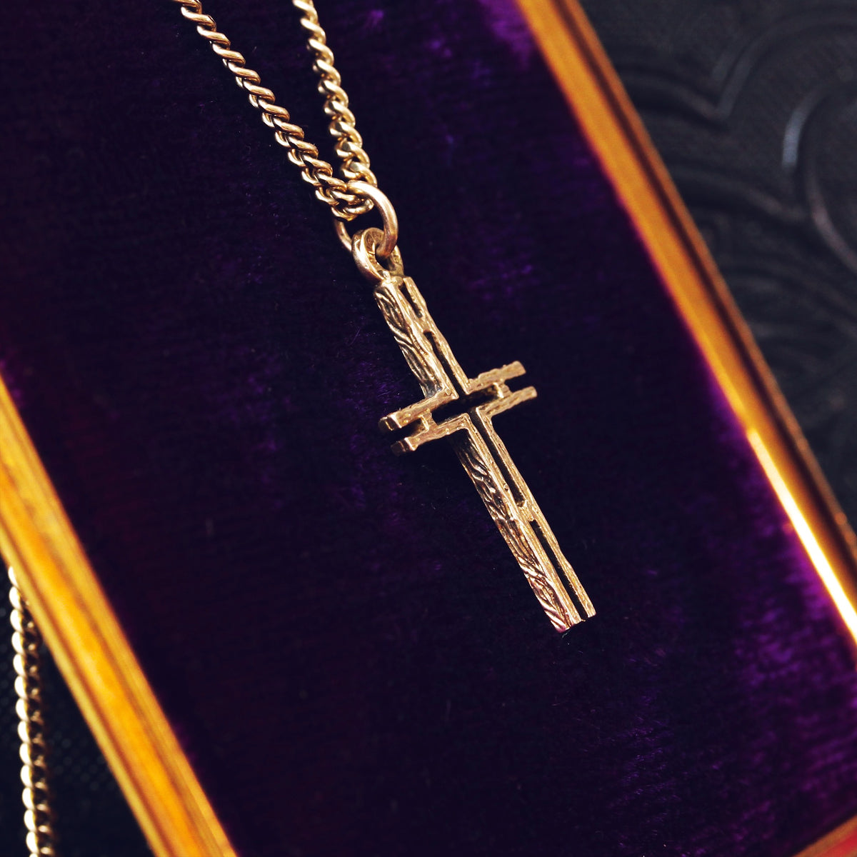 Date 1977 Brutalist Styled Rose Gold Cross & Chain