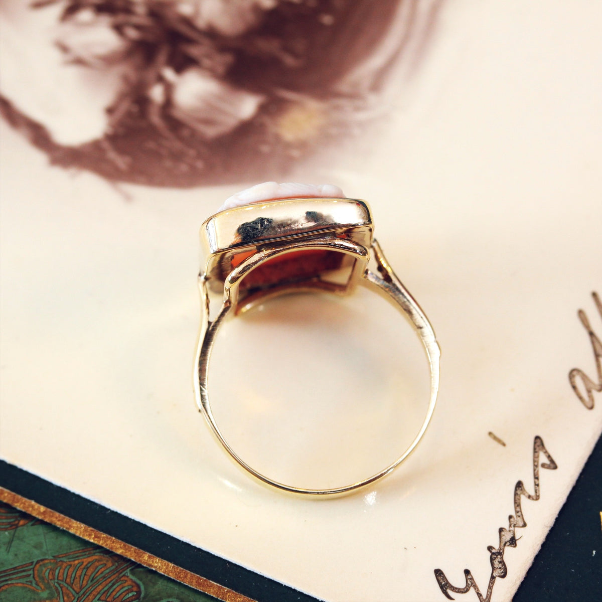 Vintage Grecian Goddess Shell Cameo Ring
