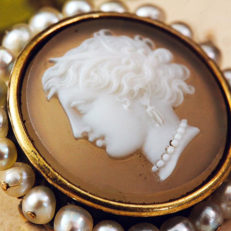 Hardstone Cameo & Wild Pearl Brooch