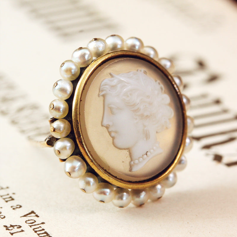 Bejewell'd Beauty! Hardstone Cameo & Wild Pearl Brooch