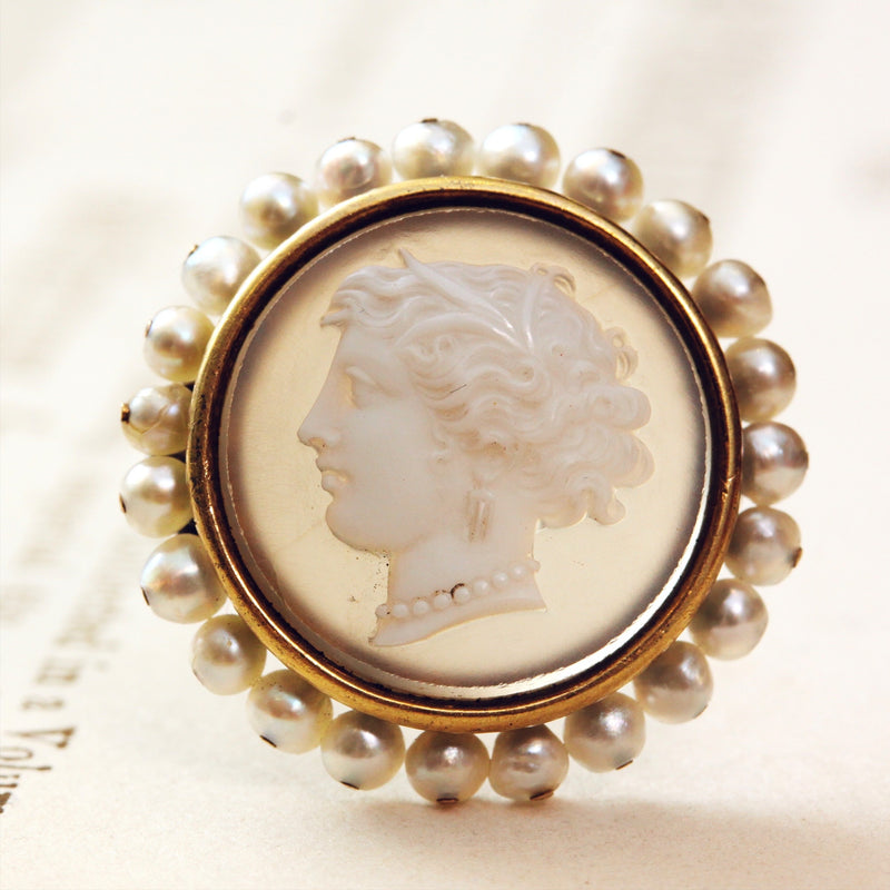 Hardstone Cameo & Wild Pearl Brooch