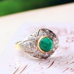 Vintage Deco Style Emerald & Diamond Boule Cocktail Ring